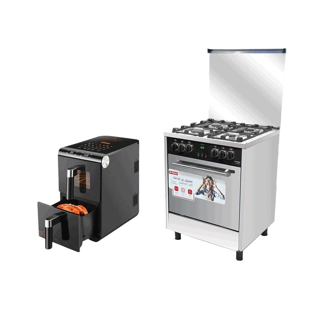 باكج طباخة غاز من فريش بأربعة عيون مع قلاية هوائية من دي إس بي سعة 12 لتر