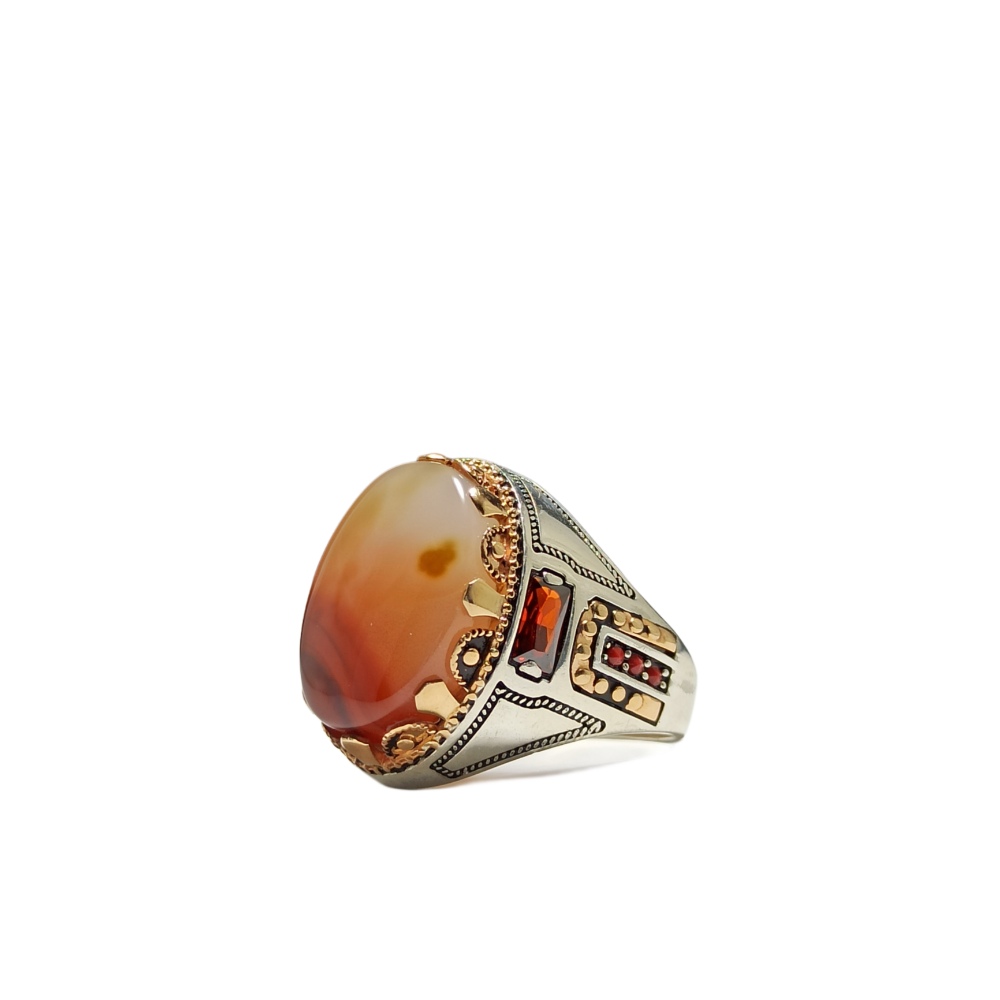 خاتم فضة عيار 925 مع حجر مزهر عقيق يماني