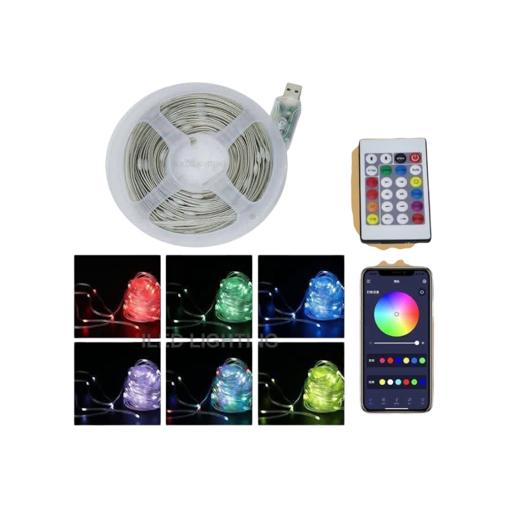 شريط إضاءة ليد (LED) ذكي RGB - طول 5 متر - تحكم عبر التطبيق والريموت - يعمل بمنفذ USB