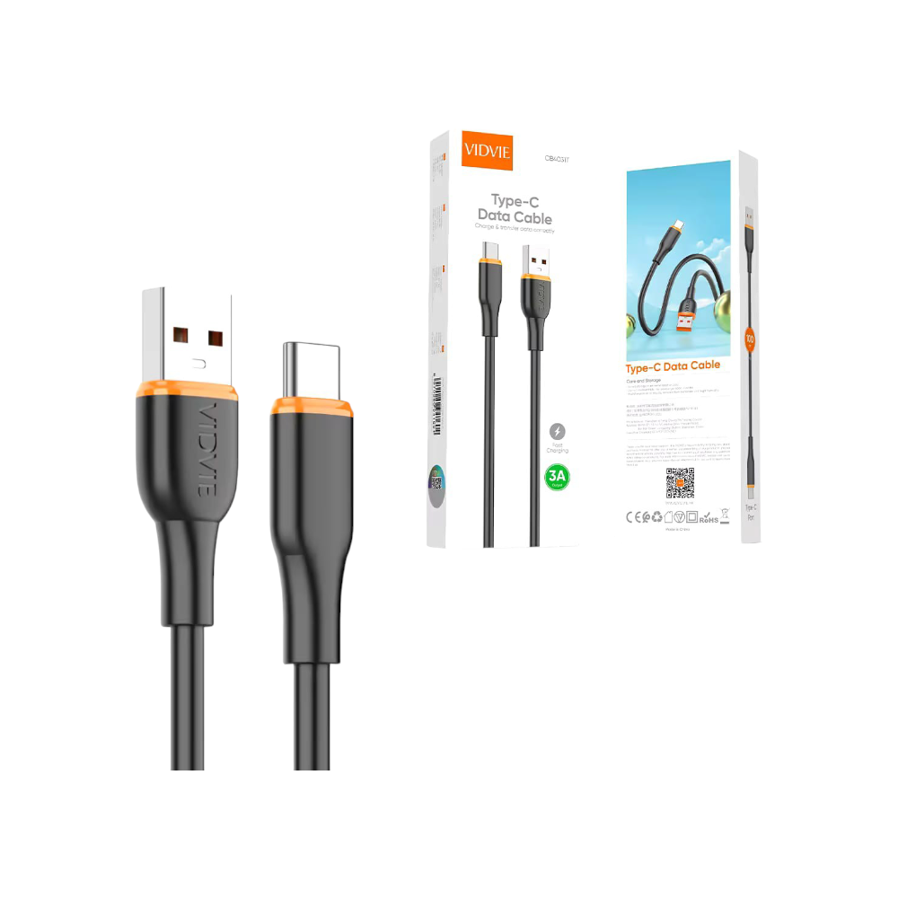 سلك شحن ونقل بيانات VIDVIE بقوة 3A وتصميم سميك ومتين (USB to Type-C) - موديل CB4031T
