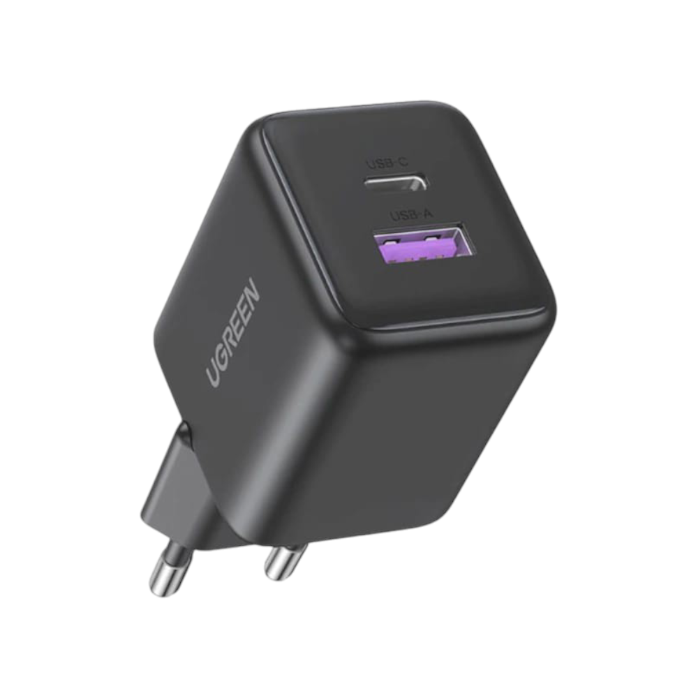 شاحن جداري UGREEN بمنفذين USB-C بقوة 20 واط + USB-A - أسود