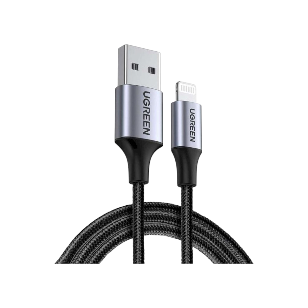 كيبل UGREEN من USB-A إلى Lightning شحن ونقل بيانات - نايلون مجدول (رمادي فضي)