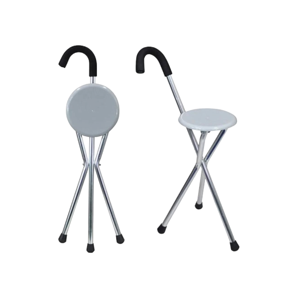 عصا عكاز مع كرسي صلاه قابل للطي - رمادي