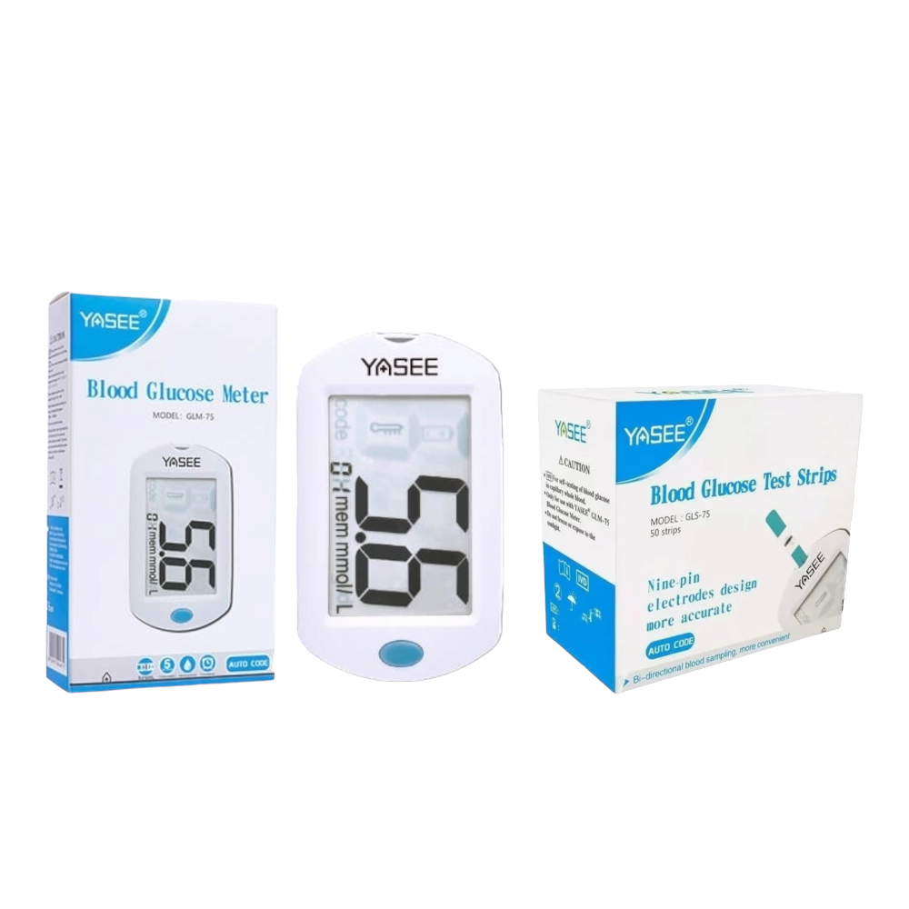ياسي جهاز قياس نسبة السكر في الدم GLM-75 + شرائح GLS-75 قياس ياسي 50 شريحة