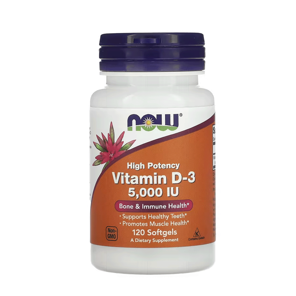 ناو مكمل غذائي فيتامين د-3 عالي الفعالية 5000 وحدة دولية - 120 كبسولة هلامية
