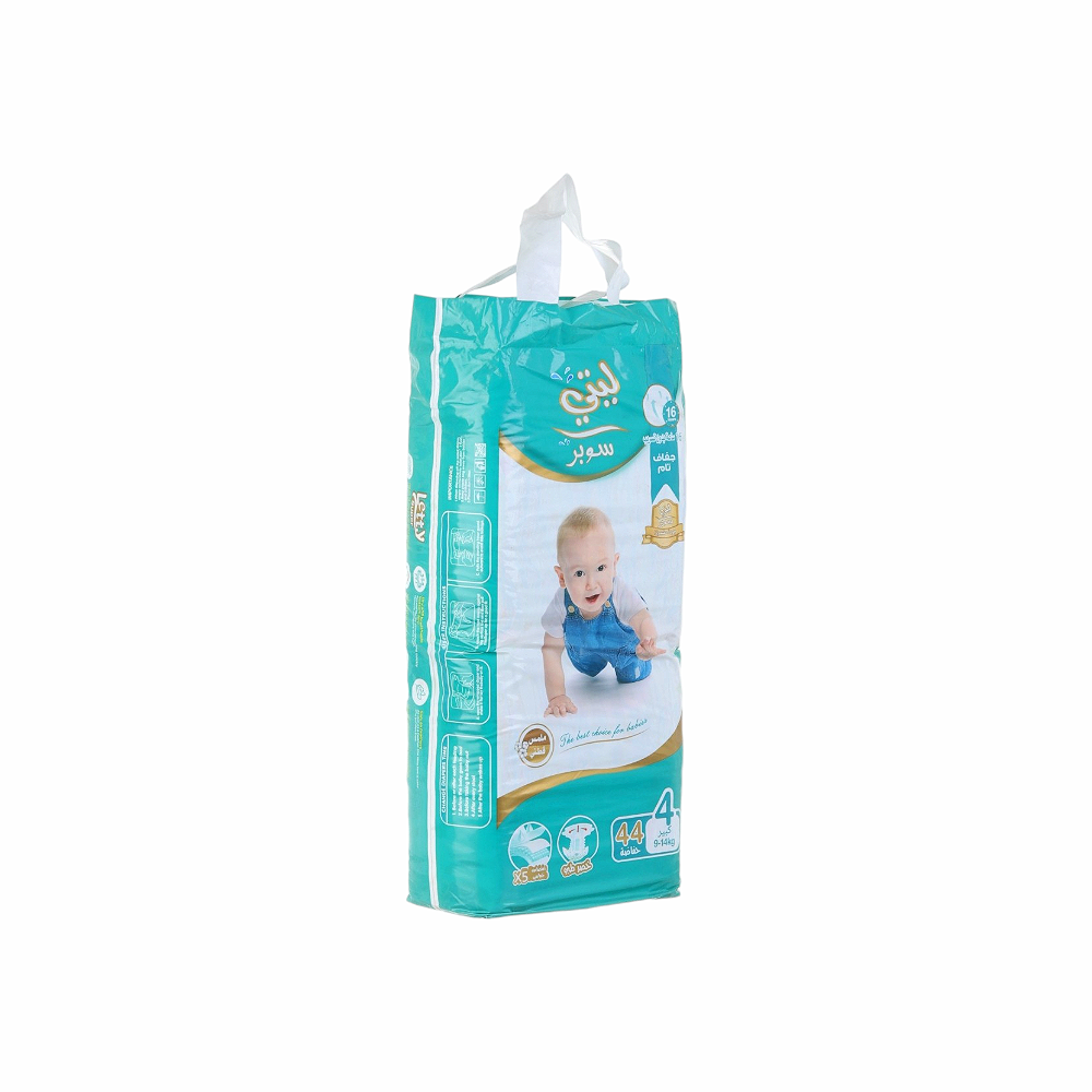 ليتي سوبر حفاظات أطفال رقم  4 كبير وزن 9- 14 كجم -  44 حفاظة