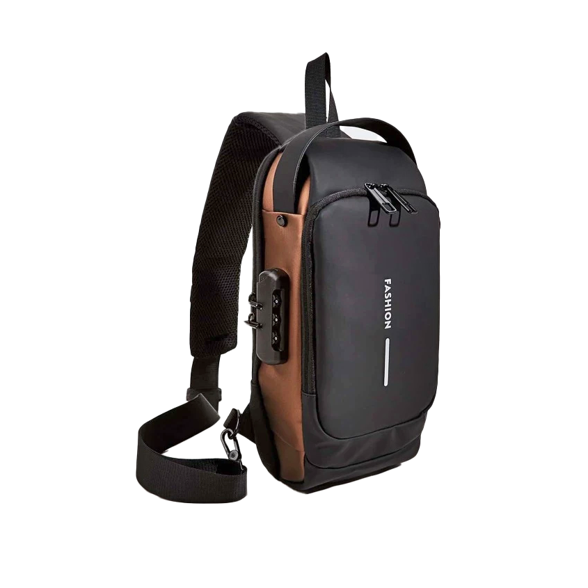 حقيبة كتف جلد ذكية ضد للسرقة مع قفل أمان بتصميم عصري - أسود