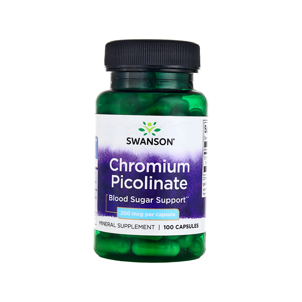 سوانسون كروميوم بيكولينات 200 ميكروجرام مكمل غذائي معدني لدعم سكر الدم - 100 كبسولة
