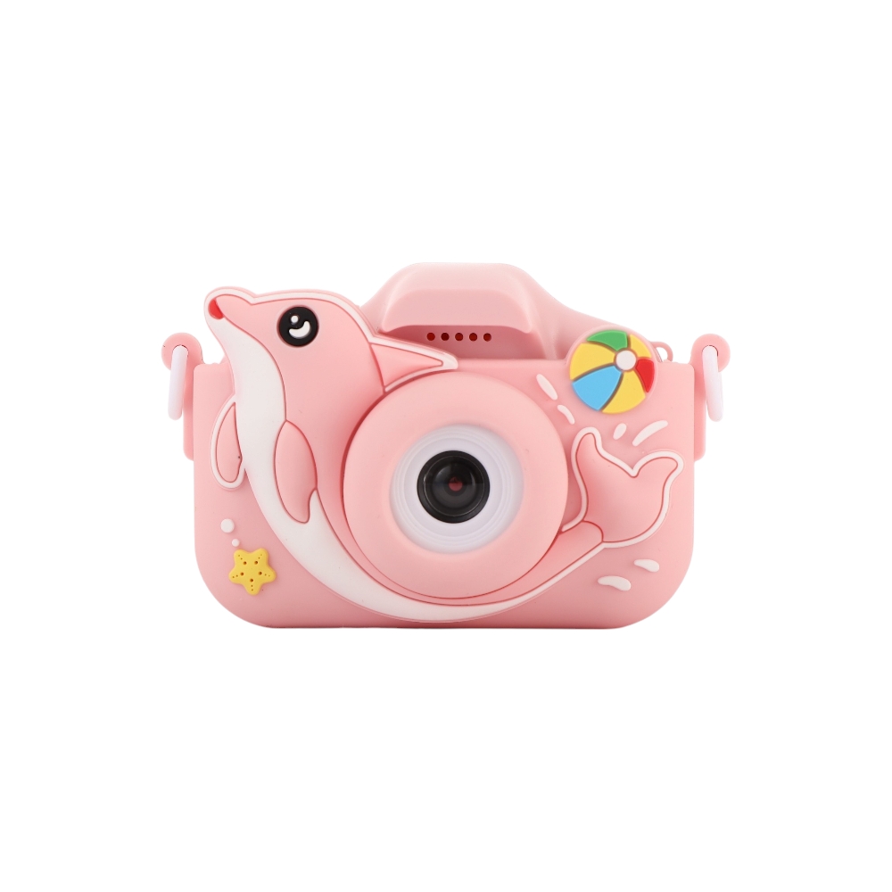 تشيلدرنز فن كاميرا تصوير رقمية للأطفال بتصميم دولفين جهد 5 فولت قابلة للشحن - وردي