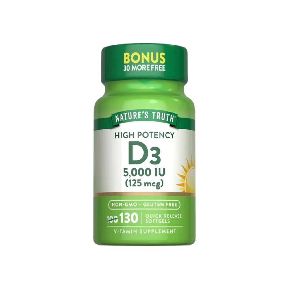 ناتشرز تروث فيتامين د3 5000 وحدة دولية مكمل غذائي لدعم صحة العظام والمناعة - 130 كبسولة هلامية