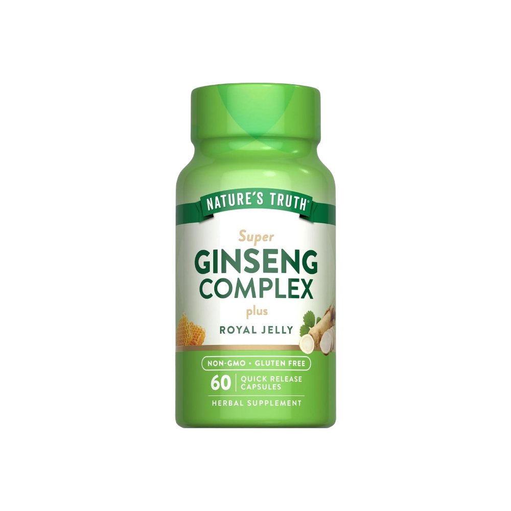 ناتشرز تروث سوبر جينسينغ كومبلكس بلس رويال جيلي مكمل غذائي مصمم لتعزيز الطاقة والقدرة على التحمل - 60 كبسولة