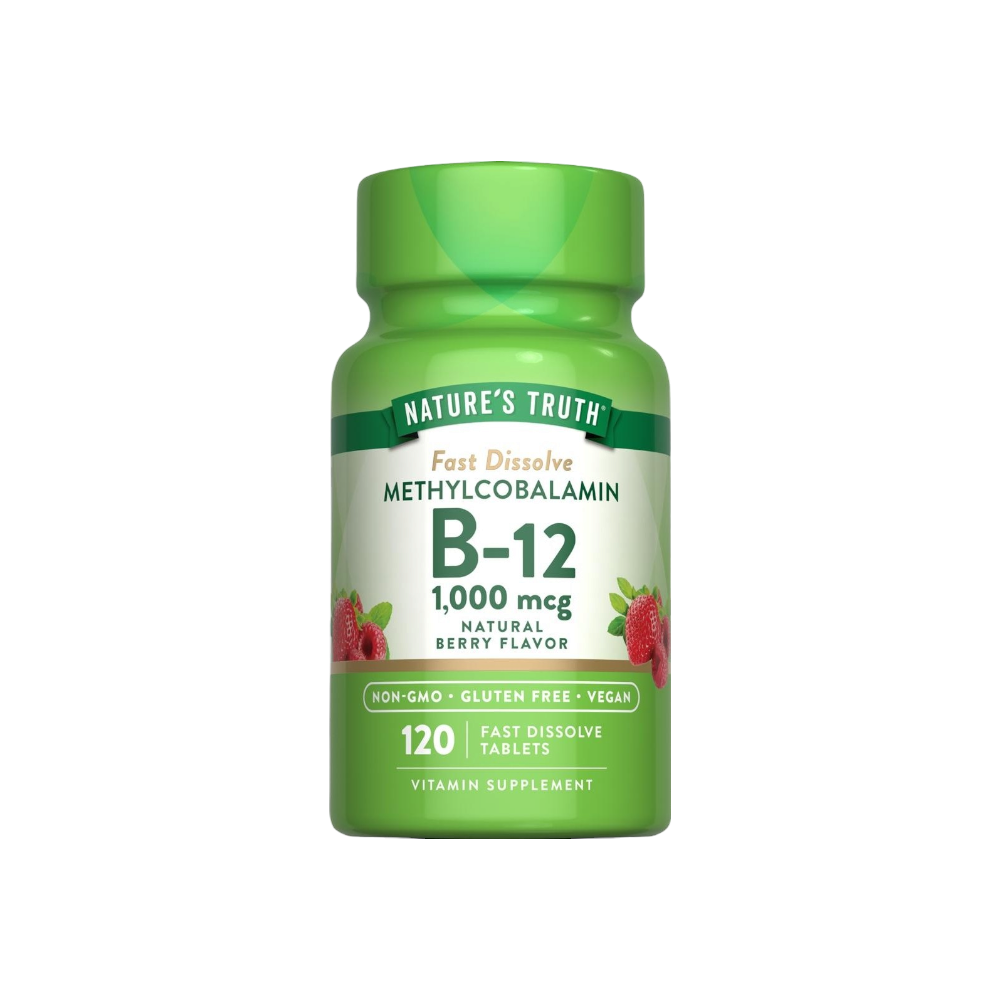 ناتشرز تروث ميثيل كوبالامين ب 12 1000 ميكروجرام مكمل غذائي مصمم لدعم مستويات الطاقة وصحة الأعصاب بنكهة الفرولة - 120 قرص