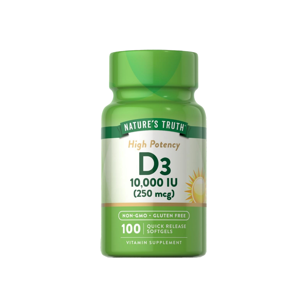 ناتشرز تروث فيتامين د3 10000 وحدة دولية لدعم صحة العظام والمناعة - 100 كبسولة هلامية