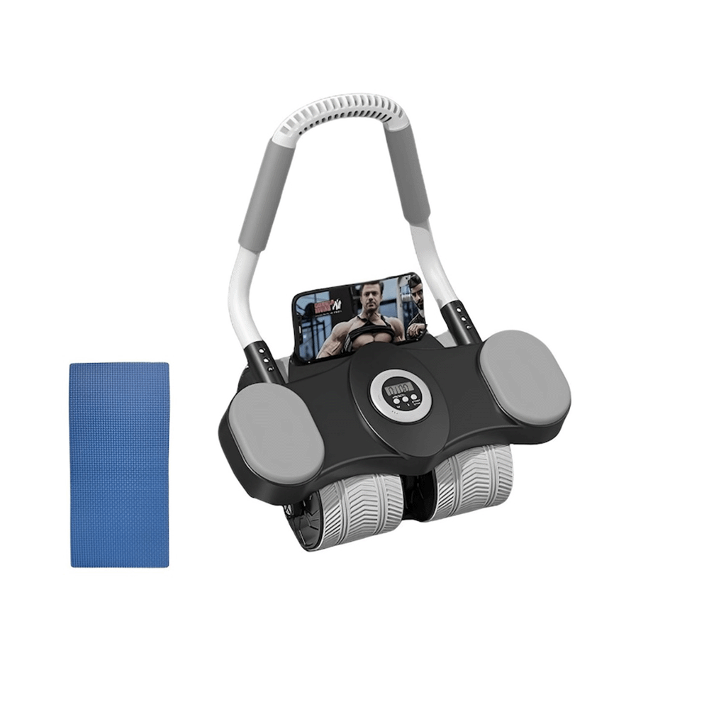 عجلة تمارين البطن المزدوجة مع شاشة رقمية وحامل هاتف