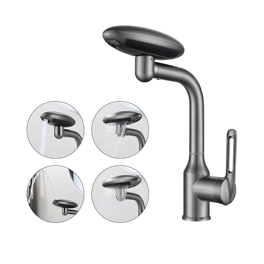 صنبور حوض الحمام مع 4 أوضاع للمياه - فضي