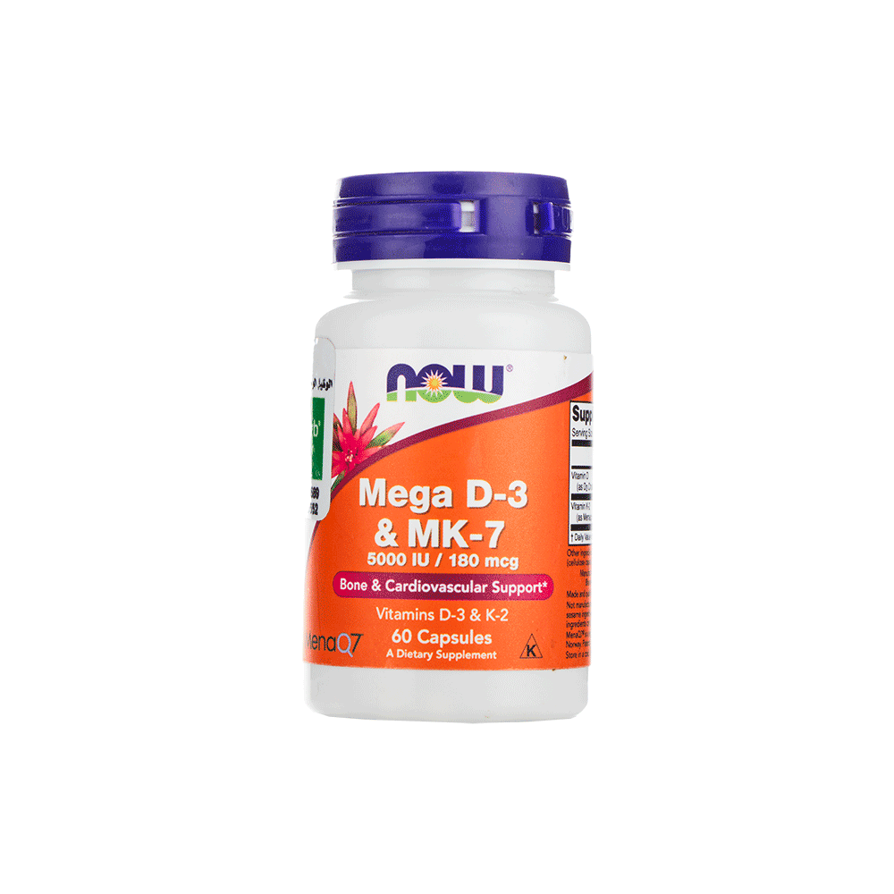 ناو مكمل غذائي ميجا D-3 و MK-7 لدعم صحة العظام والقلب والأوعية الدموية - 60 كبسولة