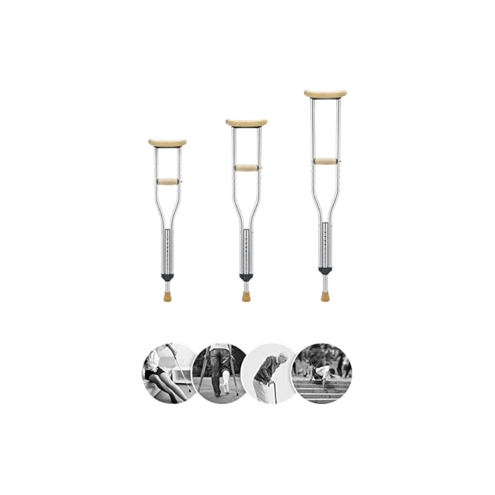 زوج عكاز ألومنيوم طبي مقاس L قابل للتعديل - فضي