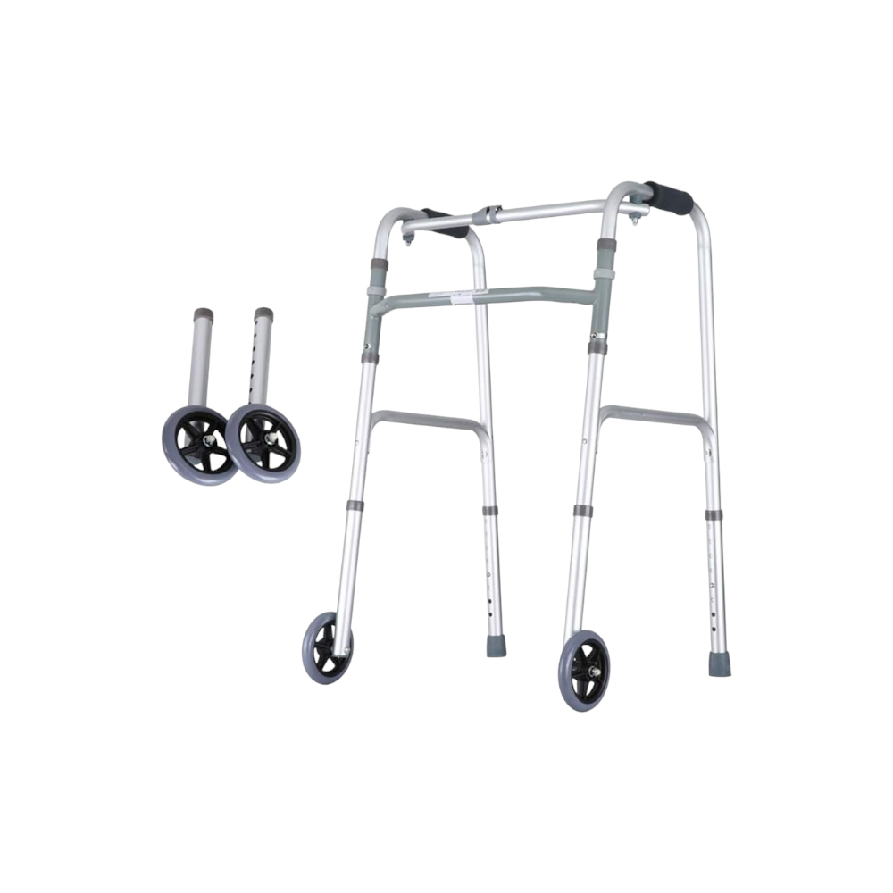 مشاية ألومنيوم رباعية قابلة للطي مع عجلات أمامية - فضي 