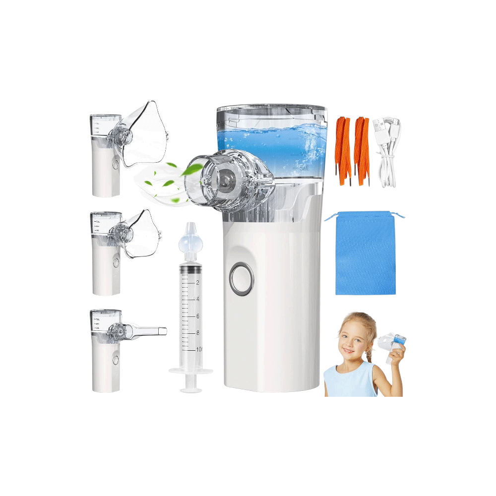 سيوهين جهاز استنشاق للأطفال والكبار مع دش الأنف المحمول يعمل بالموجات فوق الصوتية -  أبيض