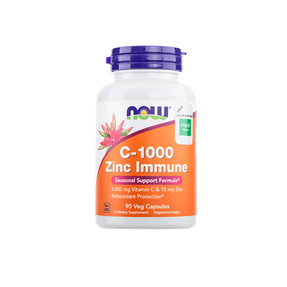 ناو  كبسولات فيتامين سي-1000 والزنك المناعي مكمل غذائي مضاد للأكسدة - 90 كبسولة نباتية