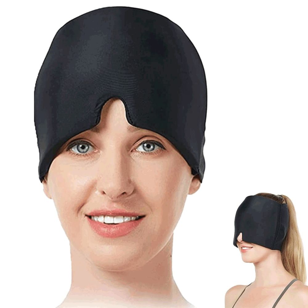 كاتميريو قبعة نوم مرنة لتخفيف الصداع النصفي و التوتر و تورم العينين - أسود