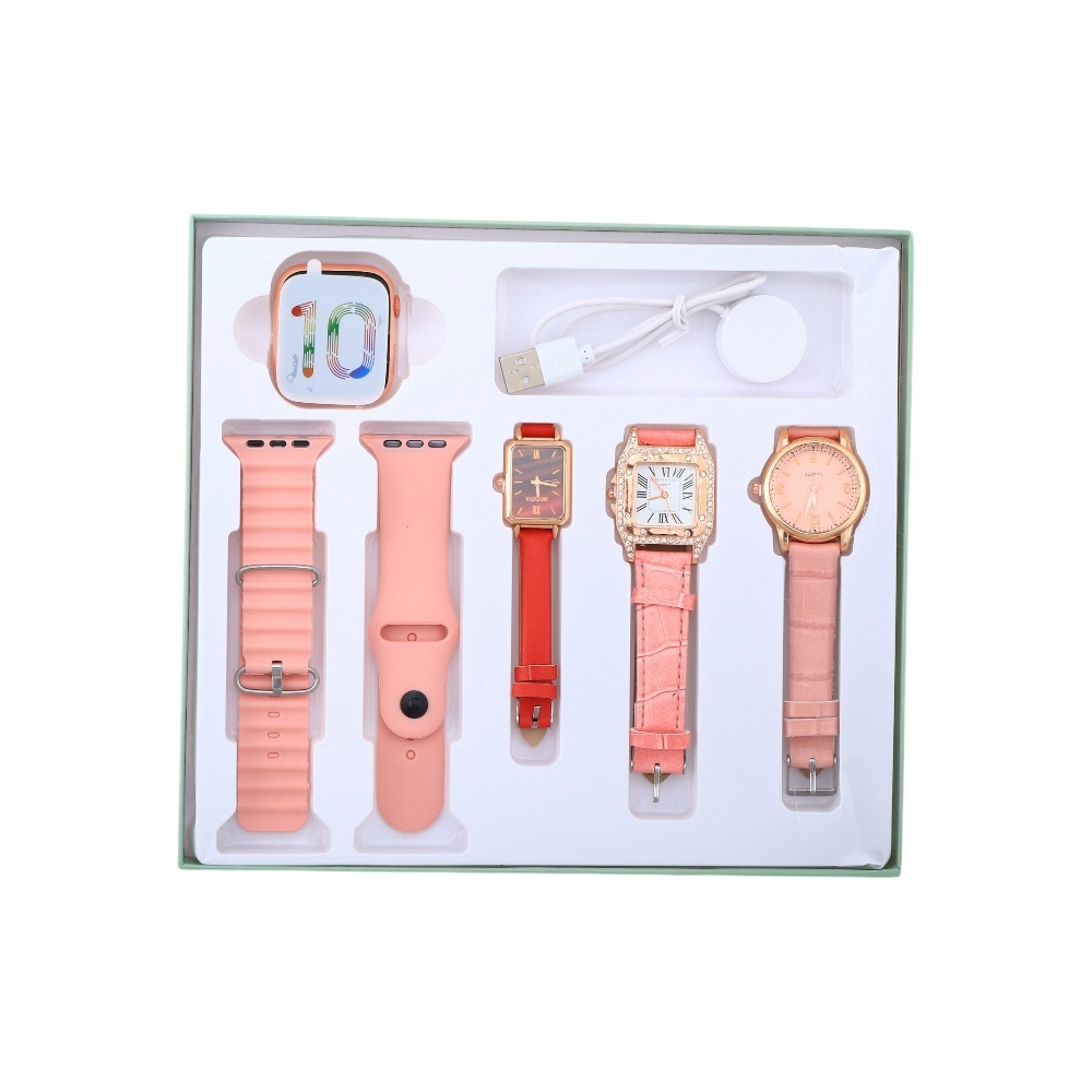 طقم ساعة رياضية ذكية أندرويد  سيريز 10 بشاشة 45 مم عدد 4 ساعات موديل i-530  - وردي