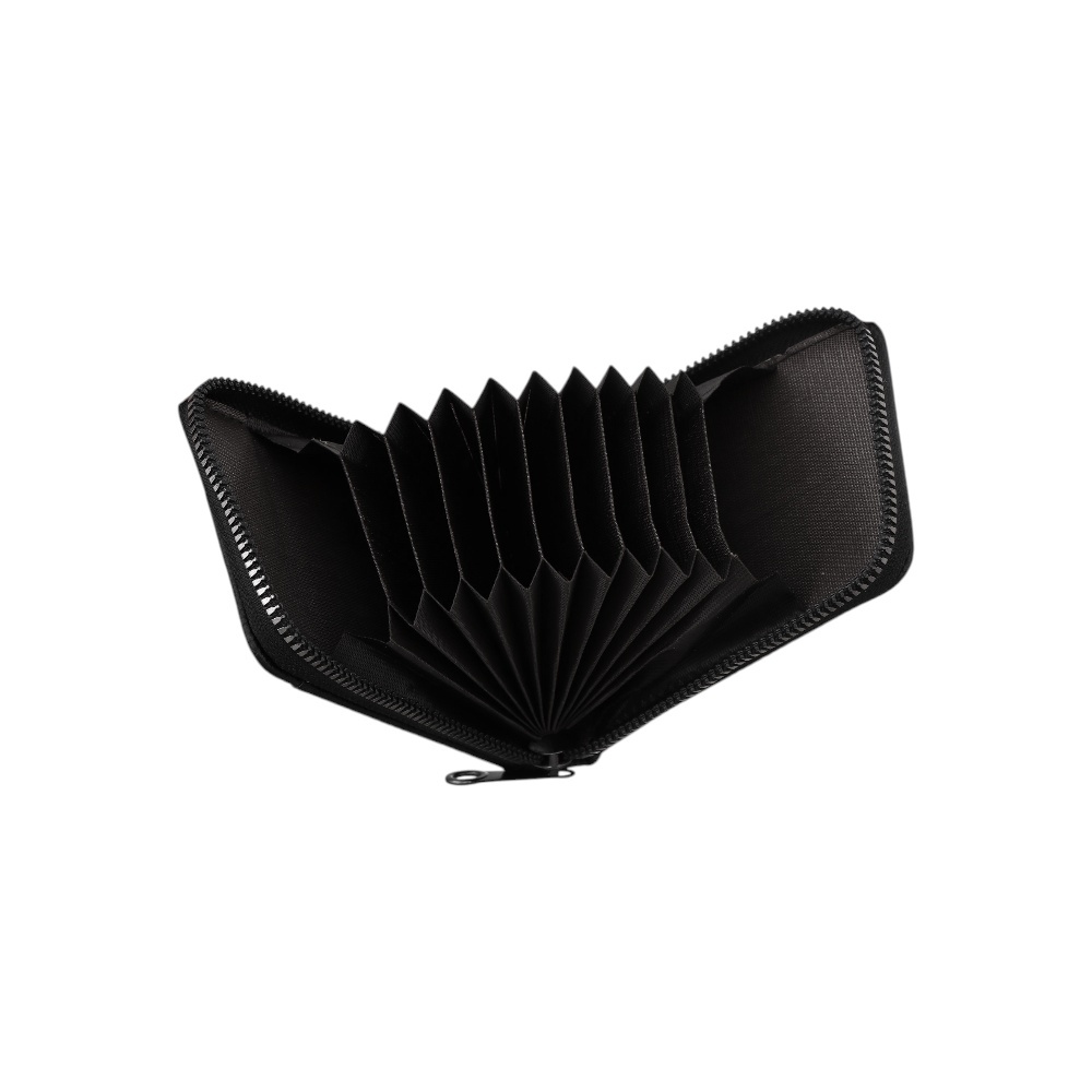 محفظة بطاقات متعددة الجيوب بسحاب – أسود