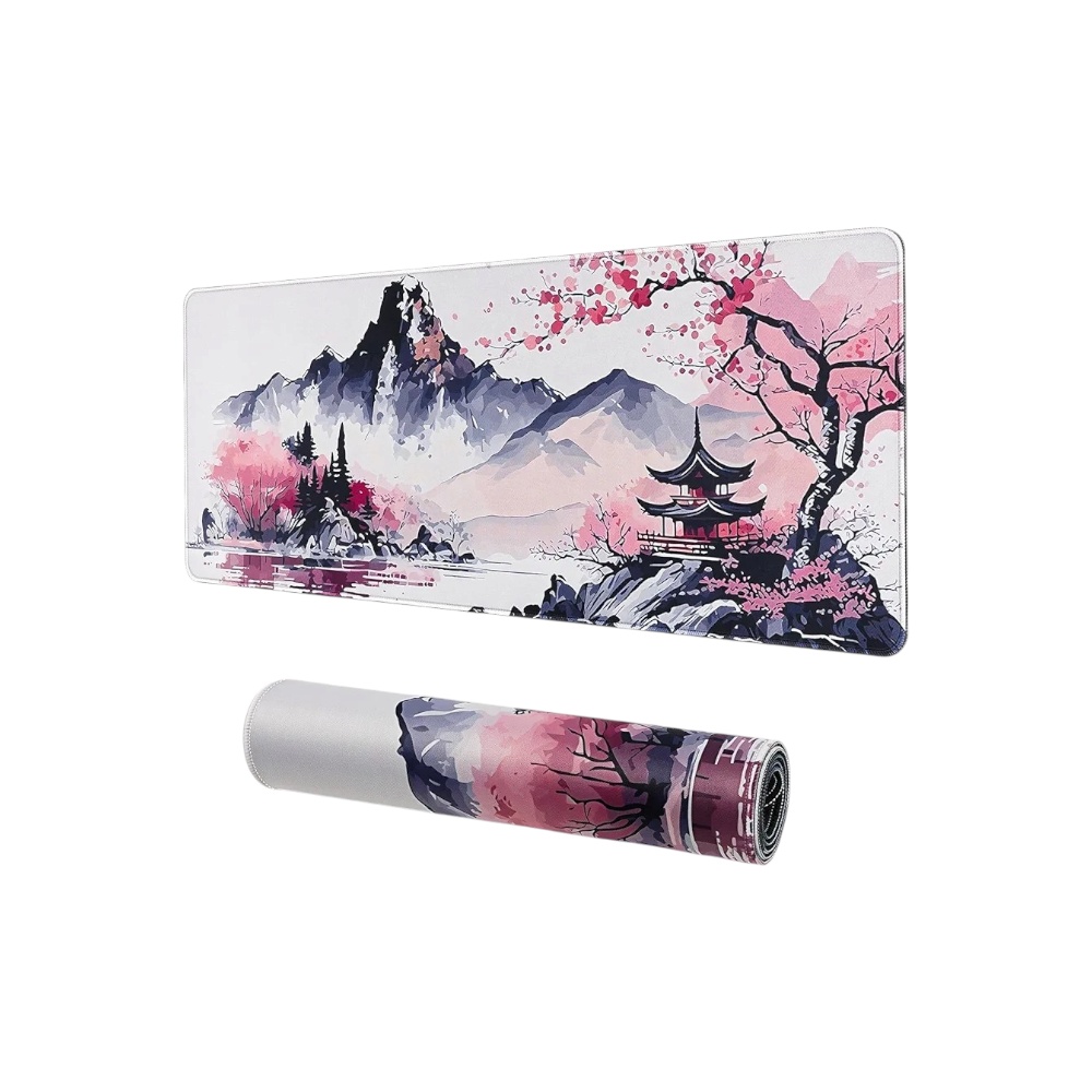 لوحة ماوس مكتبية كبيرة بتصميم ياباني – وردي
