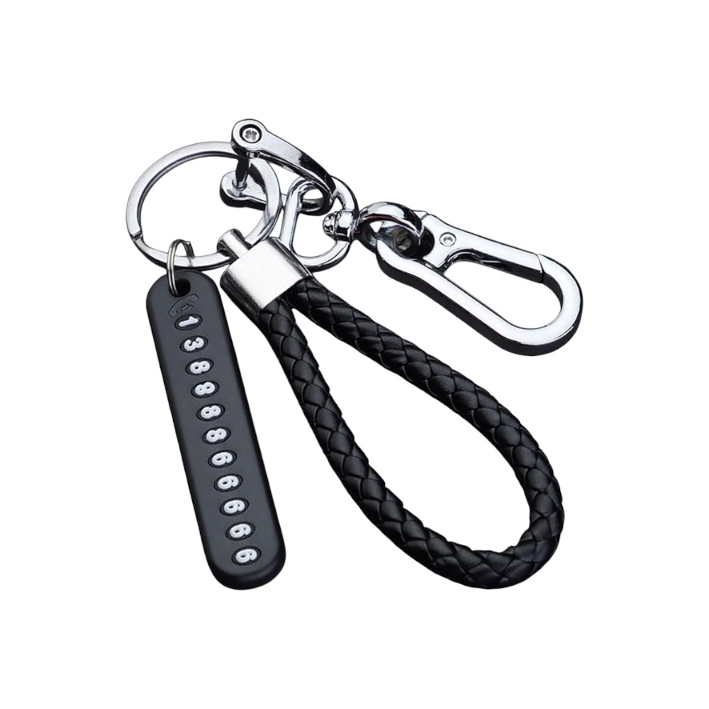 سلسلة مفاتيح يجيني للسيارة مع حلقة مفاتيح وحامل سلسلة مفاتيح - أسود