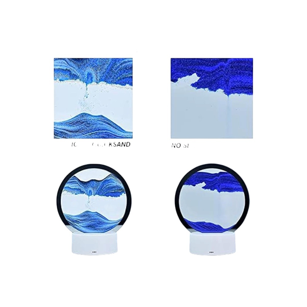 مصباح طاولة فني رملي متحرك ثلاثي الأبعاد دوار 360 درجة - أبيض