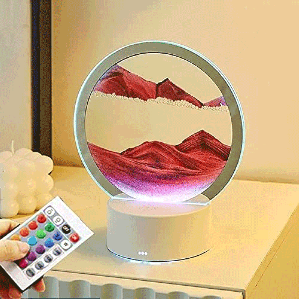  مصباح رمل متحرك ثلاثي الأبعاد مع إضاءة ليلية متغيرة الألوان - أحمر