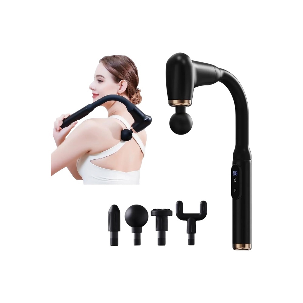 مسدس تدليك العضلات هاوس كيبر مع مقبض طويل بشاشة واربعة رؤوس قابلة للتبديل - أسود