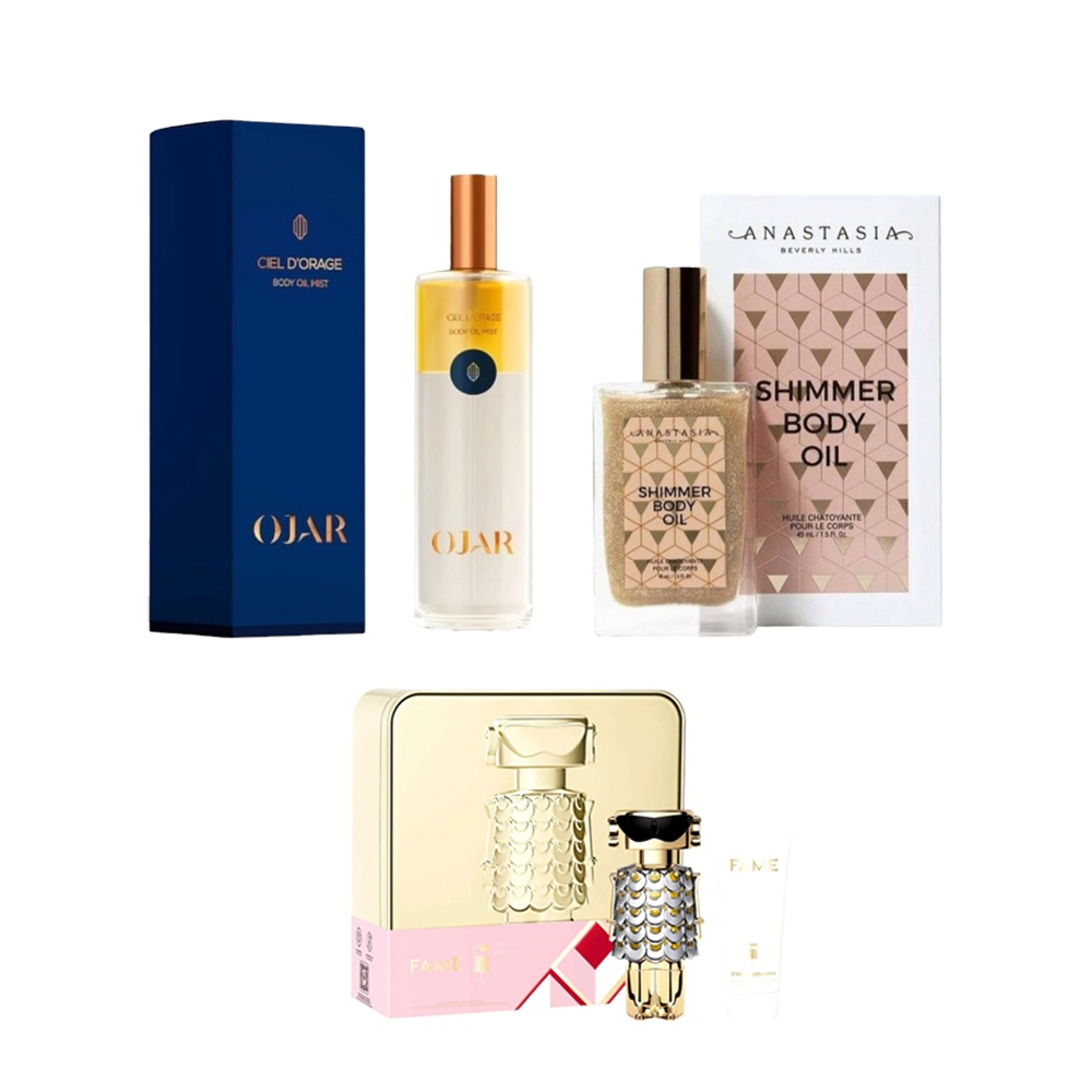باكج لتعطير وترطيب وتلميع الجسم معطر جسم أوجار 100 مل + طقم عطر باكو رابان فيم 50 مل مع لوشن 75 مل + زيت أنستازيا اللامع 45 مل