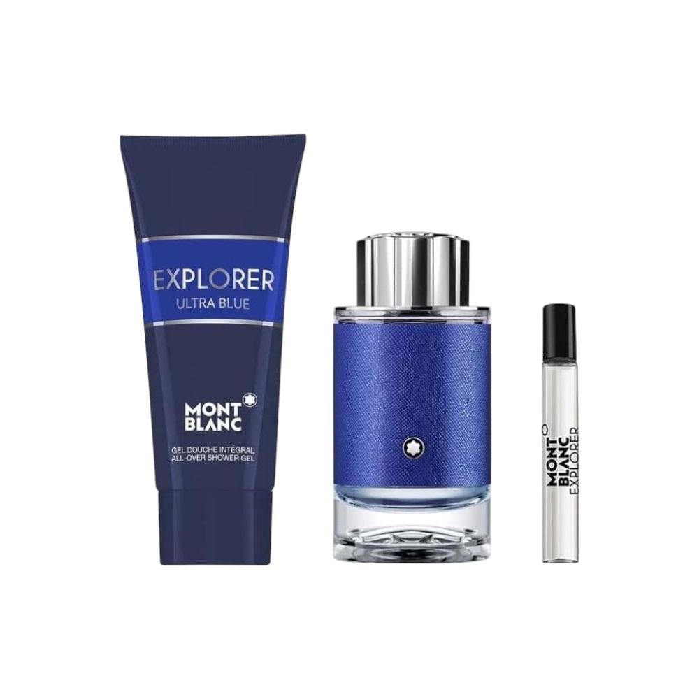 مجموعة هدايا مونت بلانك إكسبلورر ألترا بلو للرجال - 3 قطع