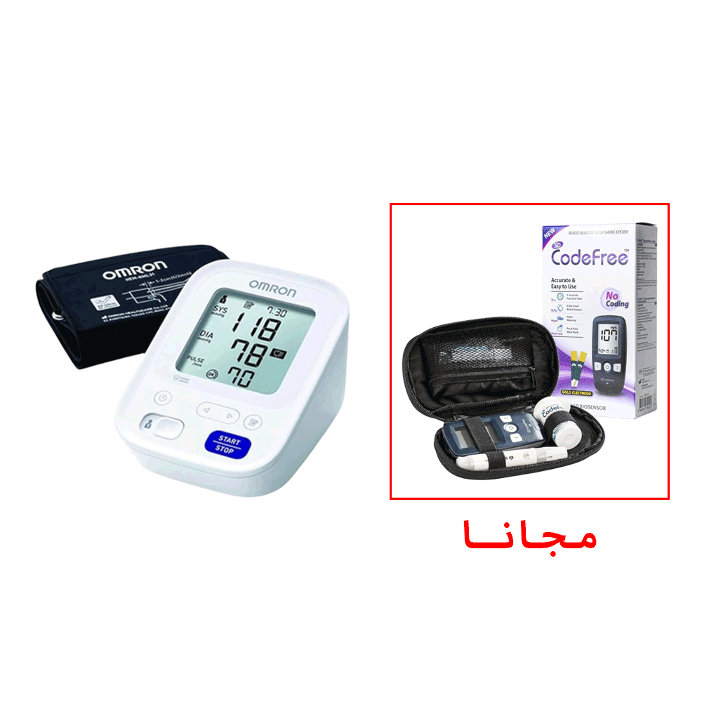أومرون جهاز قياس ضغط الدم M3 لأعلى الذراع + جهاز قياس نسبة السكر بالدم كود فري مجاني