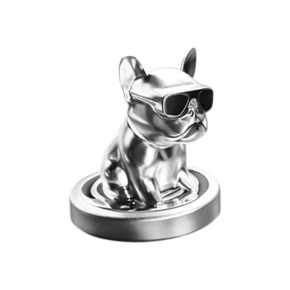 زينة هزازة لطبلون السيارة بتصميم كلب Bulldog فضي موديل CHA-B