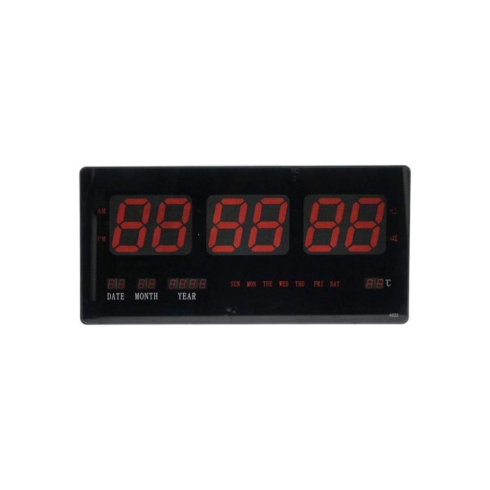 ساعة حائط رقمية وي وي بشاشة LED لعرض الوقت والتاريخ والحرارة موديل YX-4622 - أسود