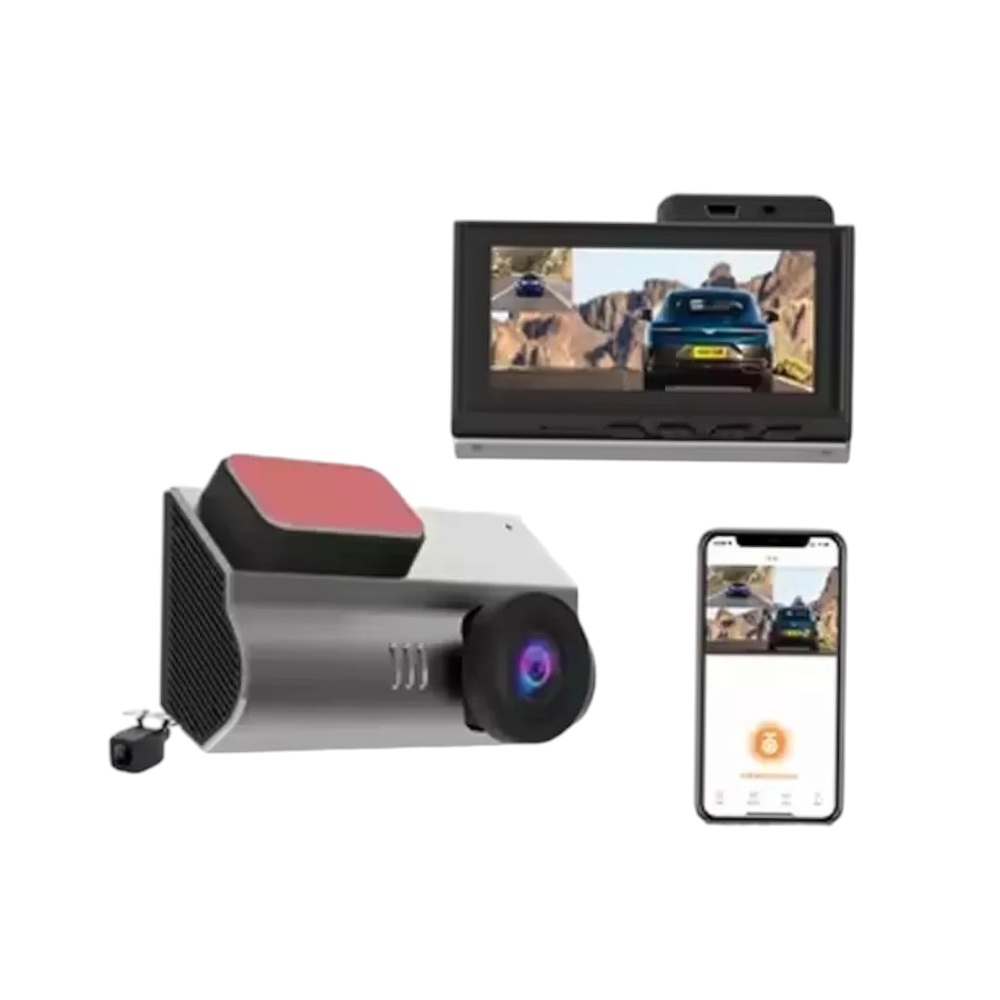 كاميرا مراقبة سيارة يو كيه ماستر تسجيل مزدوج بجودة 4K Ultra HD موديل A5 Pro بتقنية الواي فاي - رمادي