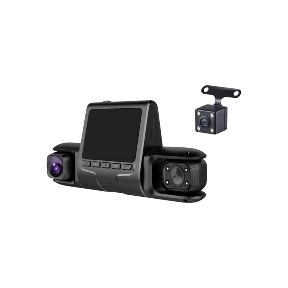 كاميرا مراقبة سيارة يومي تسجيل ثلاثي القنوات بجودة HD 1080P ورؤية ليلية موديل 500441646 - أسود