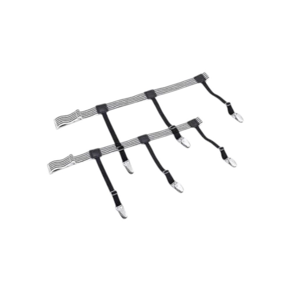 حمالات قميص مرنة قابلة للتعديل مع مشابك معدنية مانعة للانزلاق - أسود + أبيض