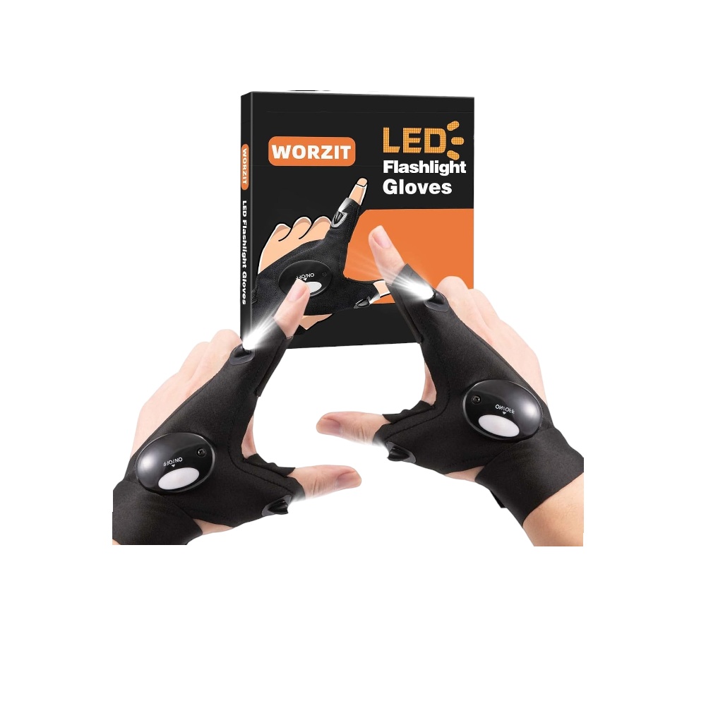 قفازات إضاءة LED وورزيت مرنة بدون أصابع بتقنية المصباح المزدوج موديل wz-003 - أسود