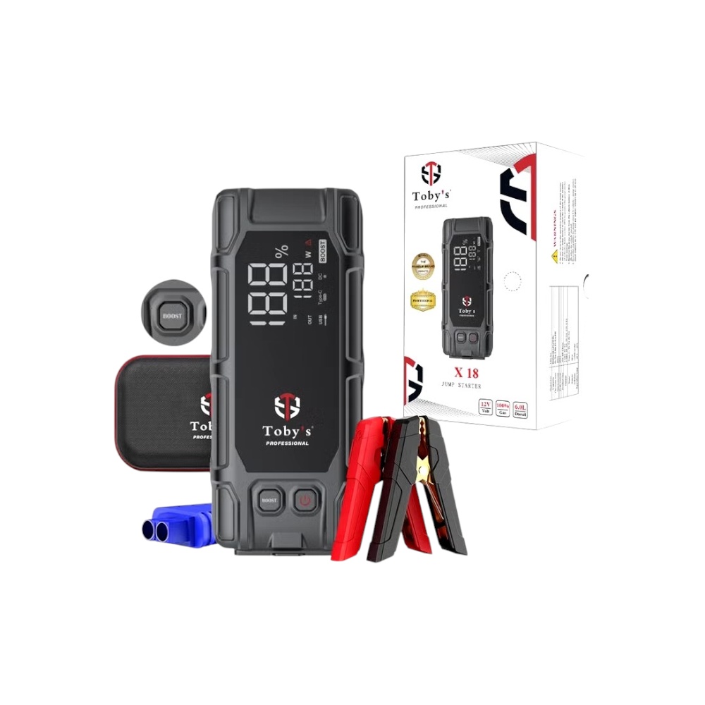 جهاز تشغيل سيارة توبيز محمول بسعة 16000 مللي امبير وبتقنية الحماية المتعددة موديل X18 - أسود
