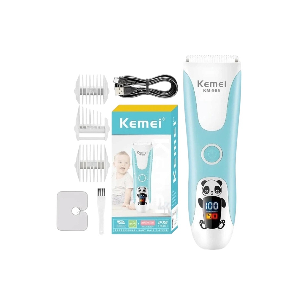 ماكينة حلاقة كيمي للأطفال هادئة بسعة 600 مللي امبير وبتقنية مقاومة الماء IPX6 موديل KM-965- متعدد الألوان
