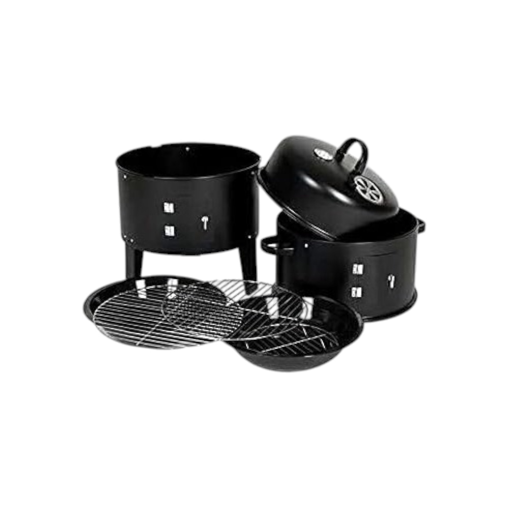 شواية ومدخنة فحم برميلية 5 في 1 بتصميم عمودي متعدد الوظائف موديل BBQ Smoker - أسود