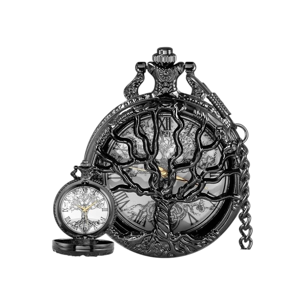 ساعة جيب تيونج بتصميم شجرة مفرغة وبتقنية الكوارتز موديل CF1241 -أسود 