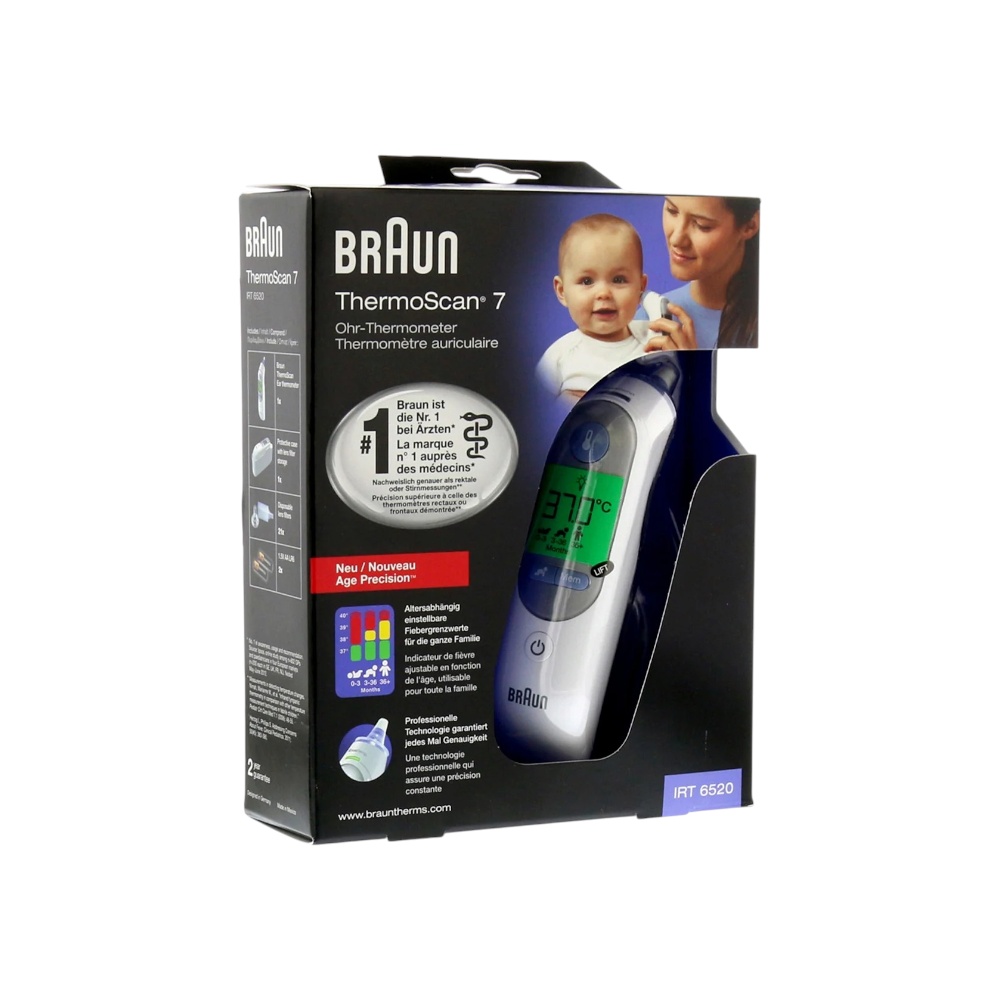 مقياس حرارة الأذن براون ثيرموسكان 7 بتقنية Age Precision موديل IRT6520 - أبيض