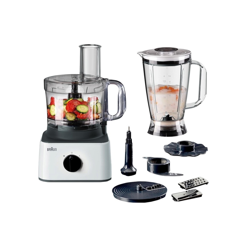 محضر طعام 8 في 1 براون بقوة 750 وات وسعة وعاء 2.1 لتر موديل FP 0132 - أبيض