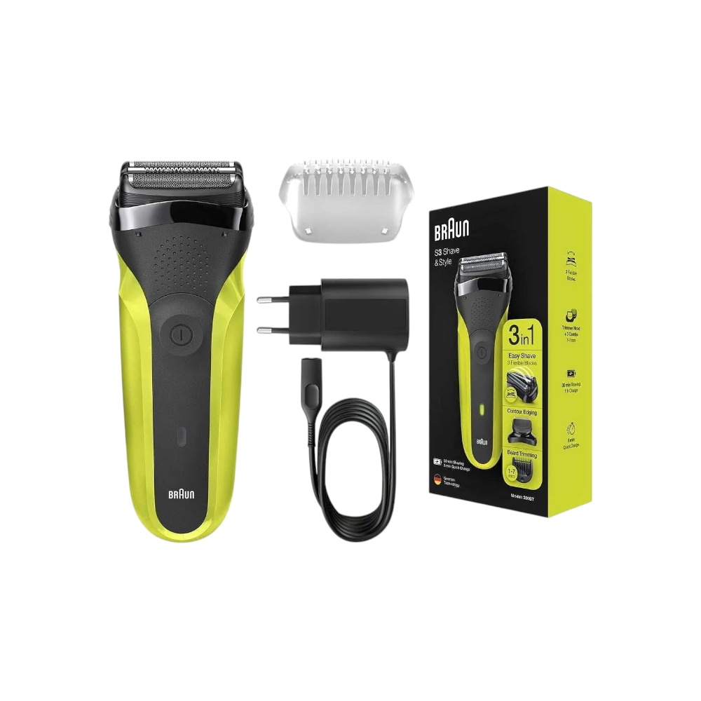 ماكينة حلاقة 3 في 1 براون سيريز 3 شيف أند ستايل للرجال موديل 300BT - أخضر