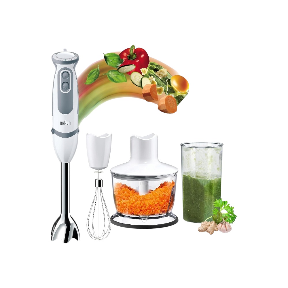 خلاط يدوي براون مالتي كويك 5 بقوة 1000 وات مع مفرمة ومخفقة موديل MQ 5235WH - أبيض