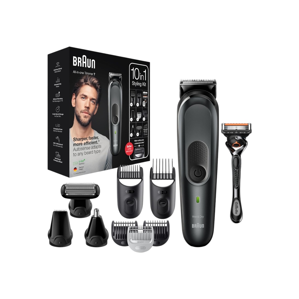 ماكينة حلاقة وتشذيب 10 في 1 براون Series 7 مع 8 ملحقات للرجال موديل MGK7331 - أسود